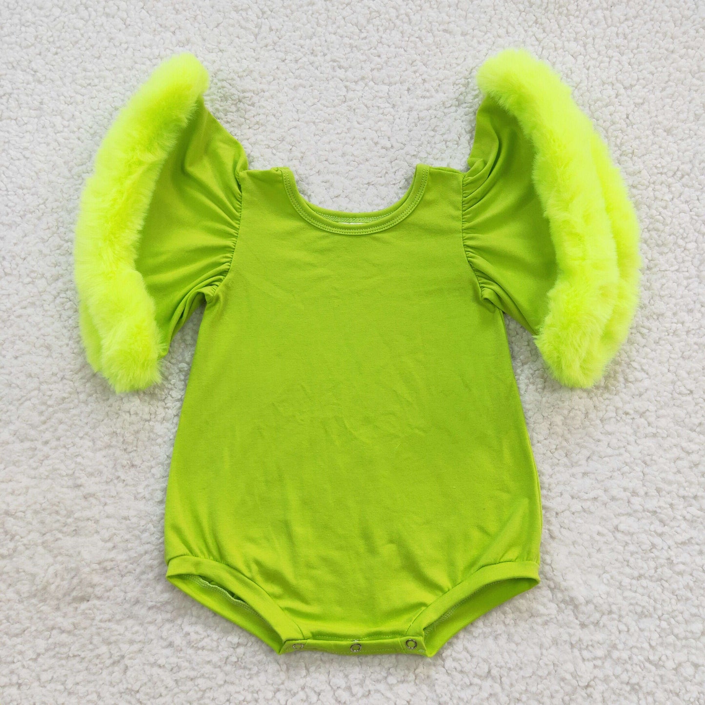 Christmas green faux fur sleeve romper