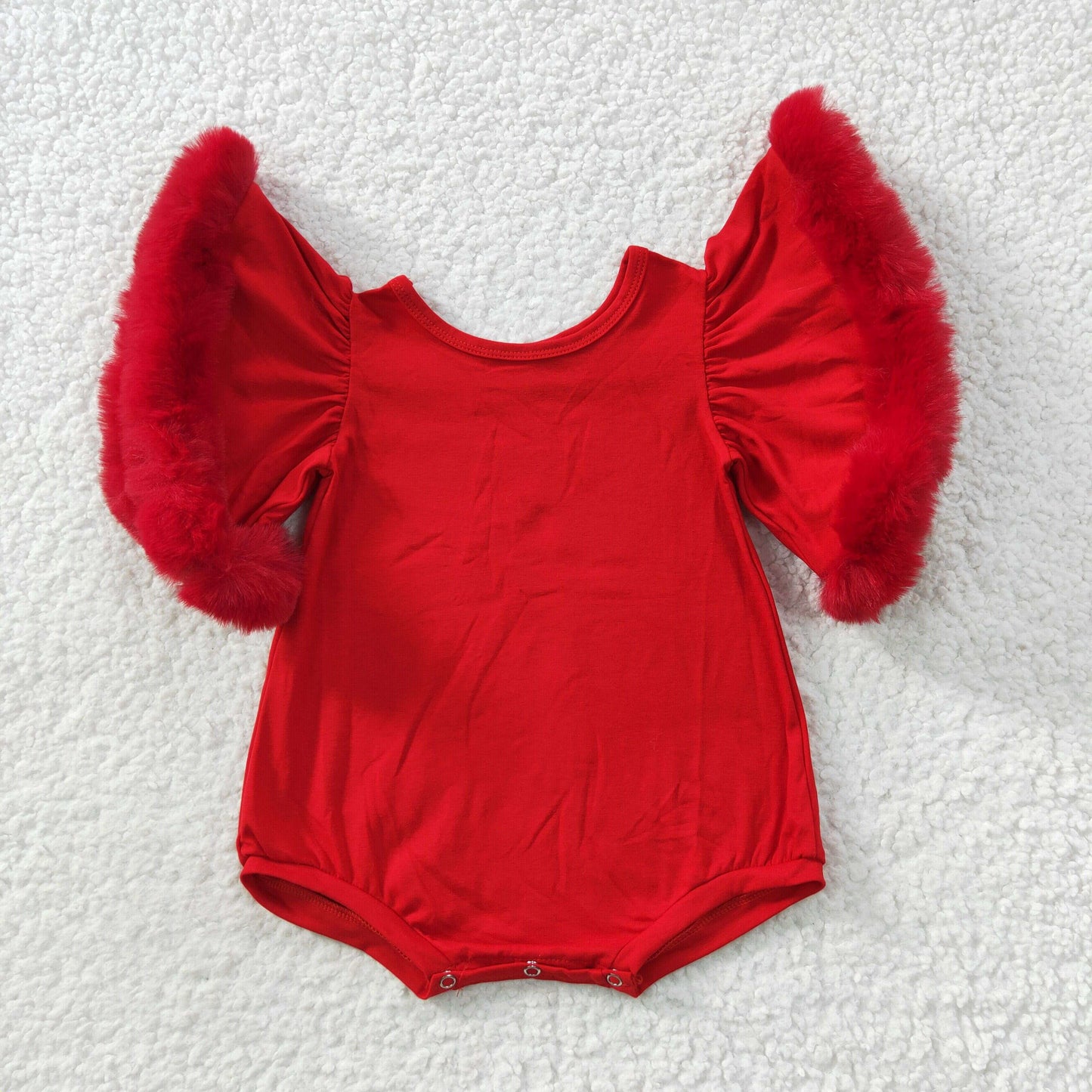 Christmas red faux fur sleeve romper