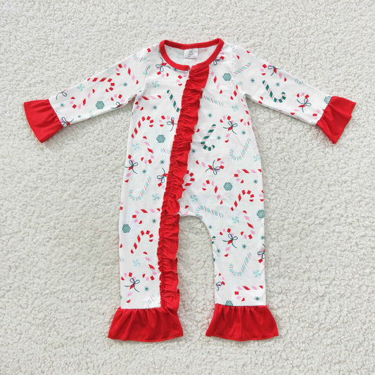 toddler girls candy cane long sleeve romper