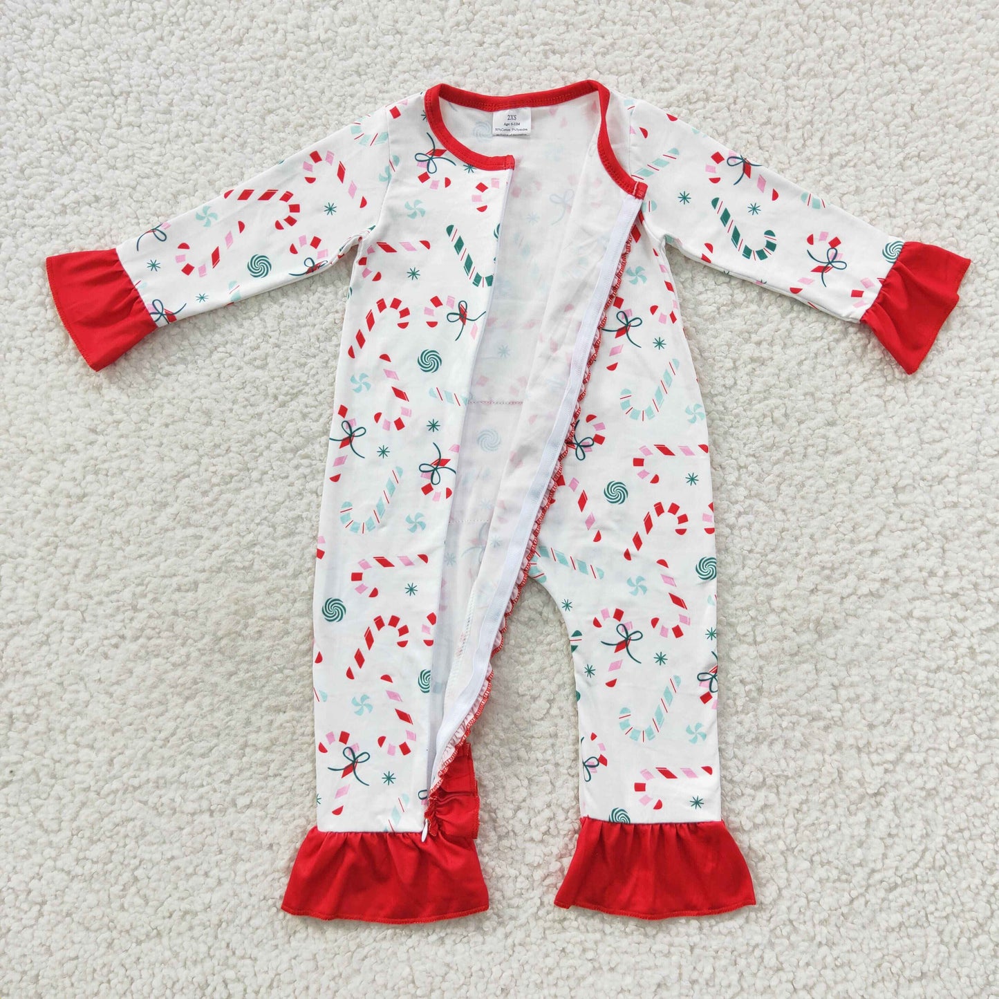 toddler girls candy cane long sleeve romper