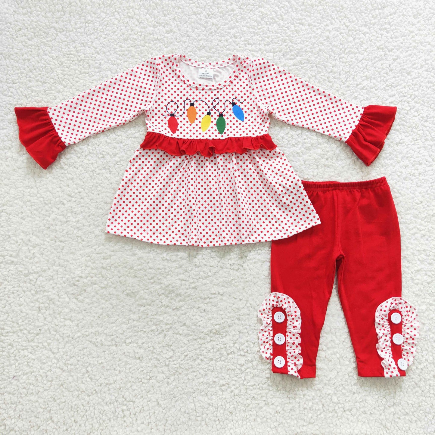 Girls Long sleeve Christmas light tunic top red leggings clothes Children Xmas outfit