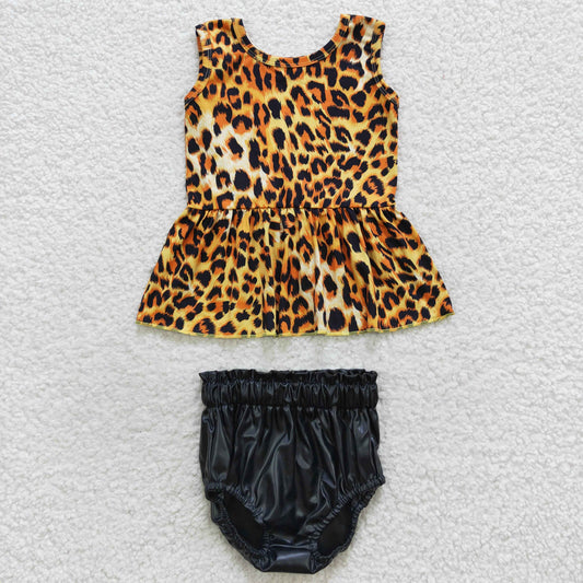 wholesale girls cheetah top p-leather bummies set