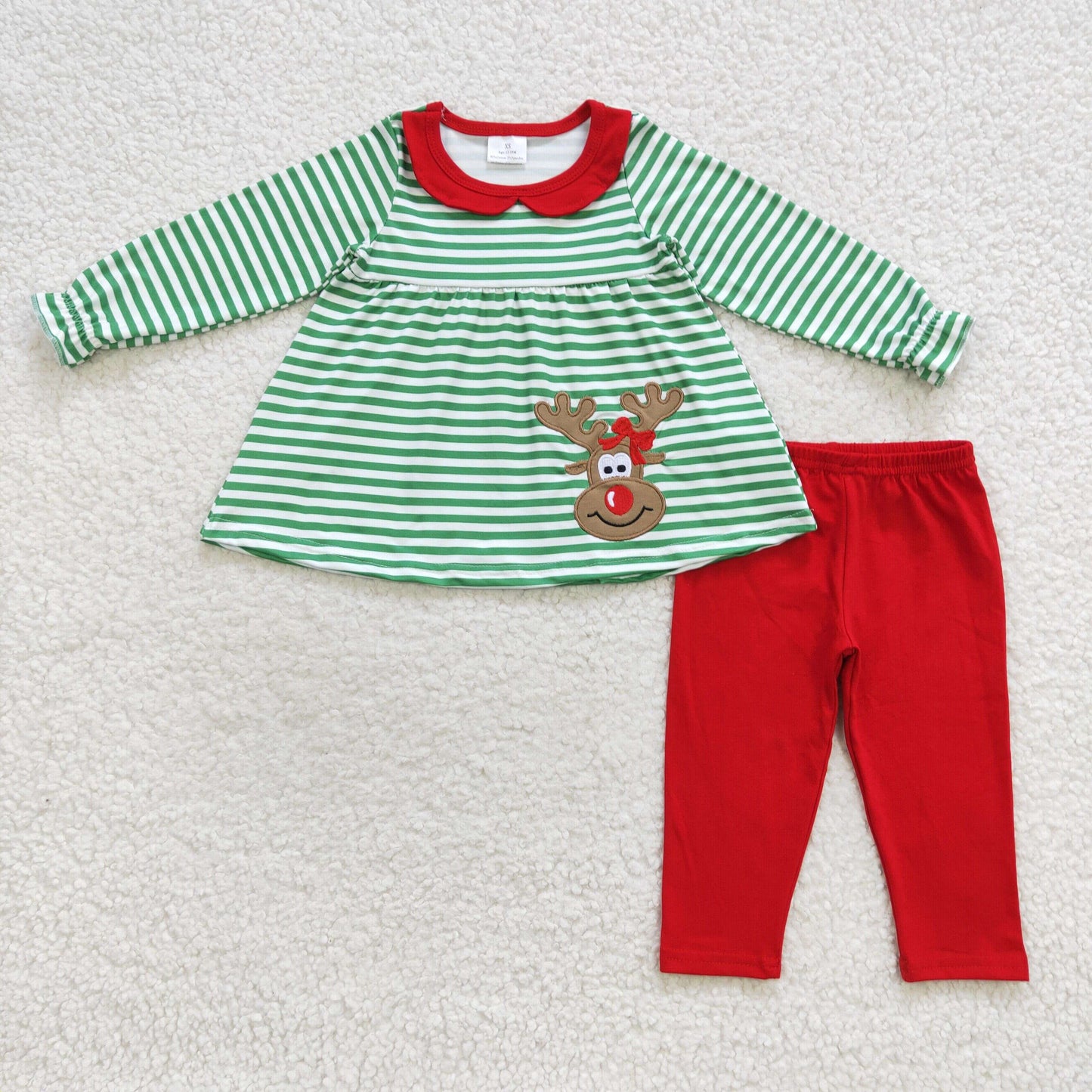 embroidery reindeer Christmas long sleeve clothing set