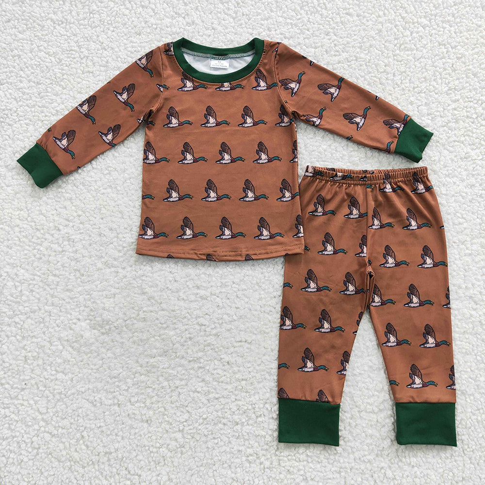 Mallard duck boy long sleeve milk silk pajama set