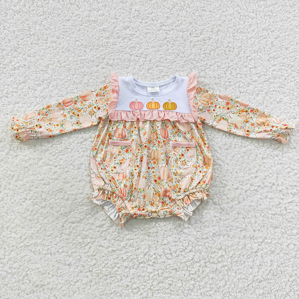 embroidery floral pumpkin long sleeve romper