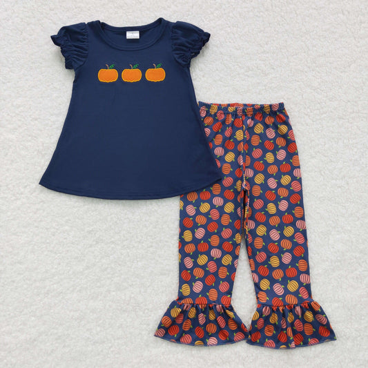 toddle girls embroidery  pumpkin clothing set