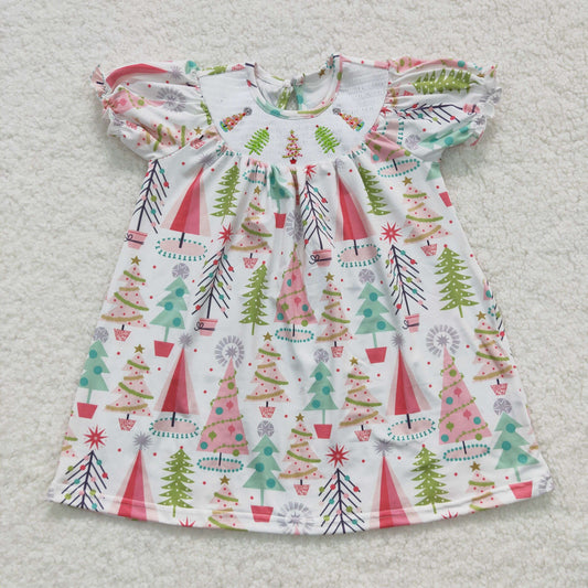 girls Christmas tree smocked dress