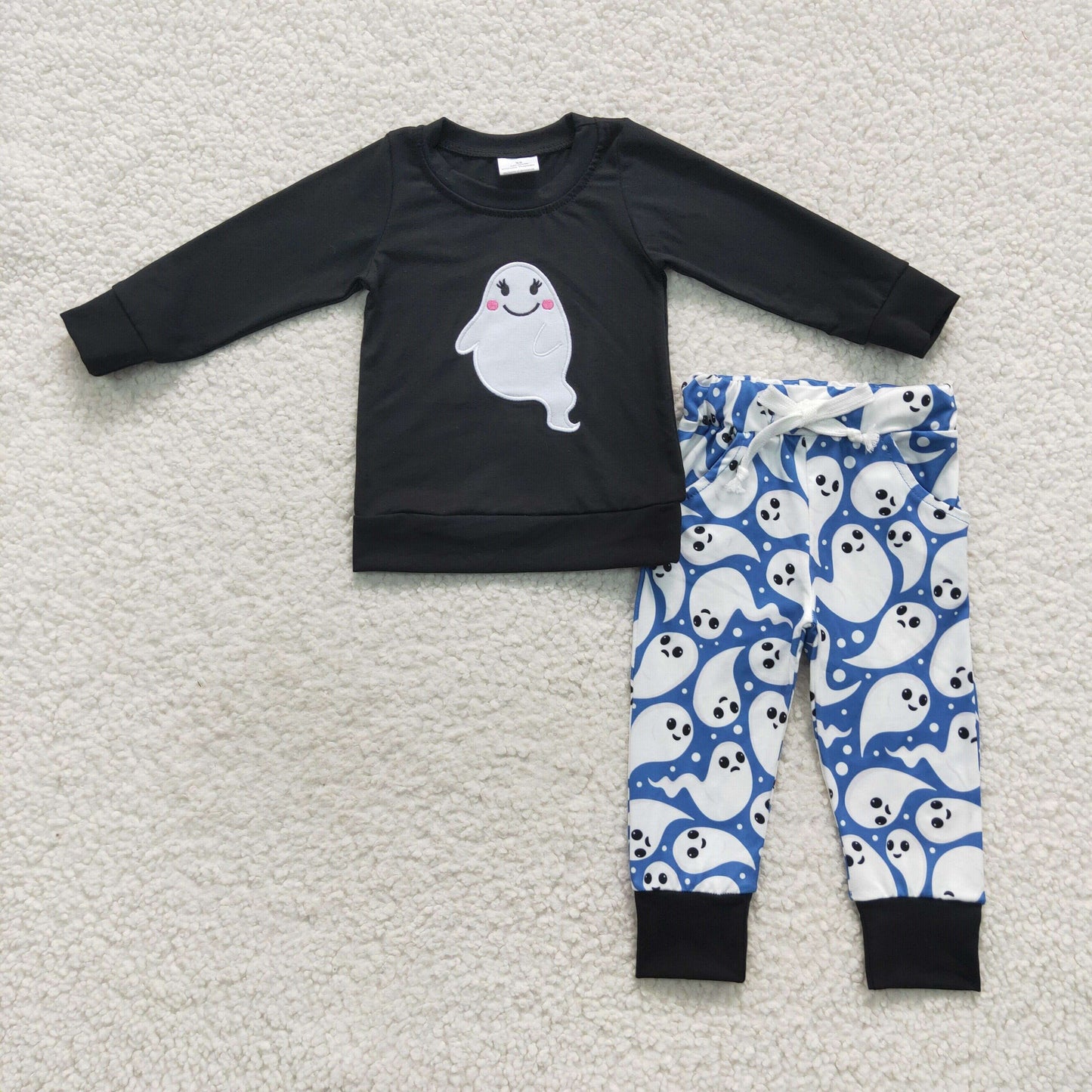 Embroidery Halloween ghost boy outfit sister brother clothes