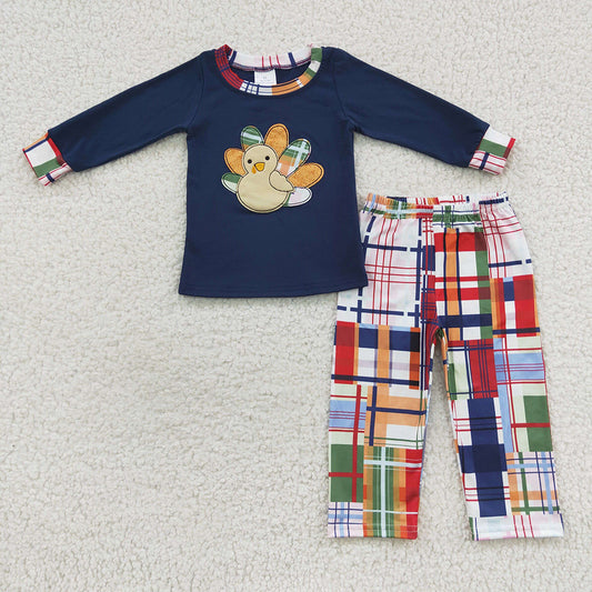 boy Thanksgiving embroidery turkey fall winter clothes