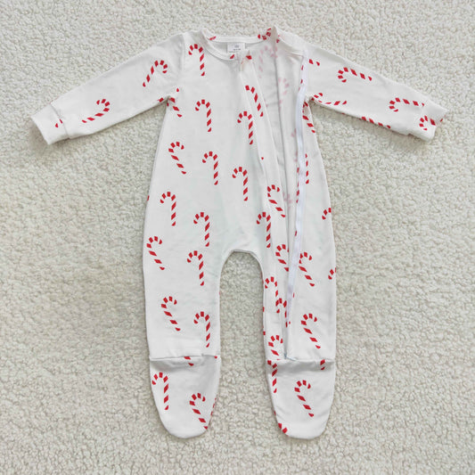 Christmas candy cane zip romper