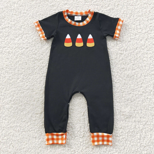 Halloween embroidery candy corn romper