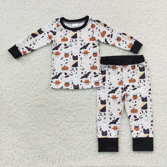 Halloween pumpkin ghost cat long sleeve pajama set