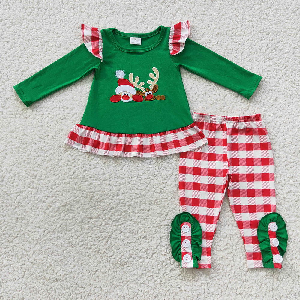 girls embroidery Christmas reindeer outfit baby winter clothes