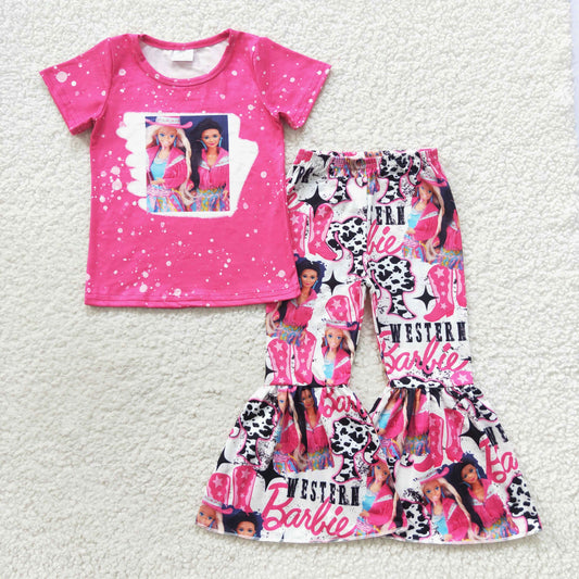 baby girls cartoon doll design clothes set.