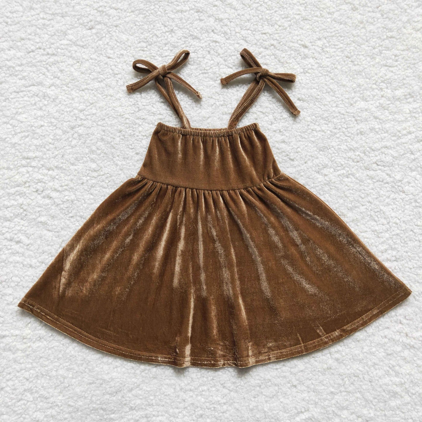 Baby girls brown straps velvet dress