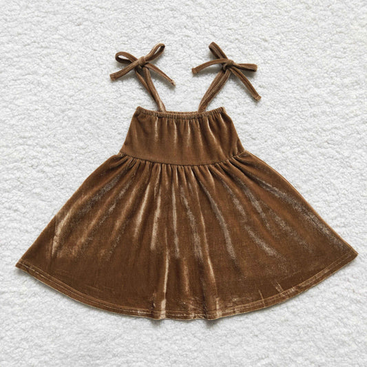 Baby girls brown straps velvet dress