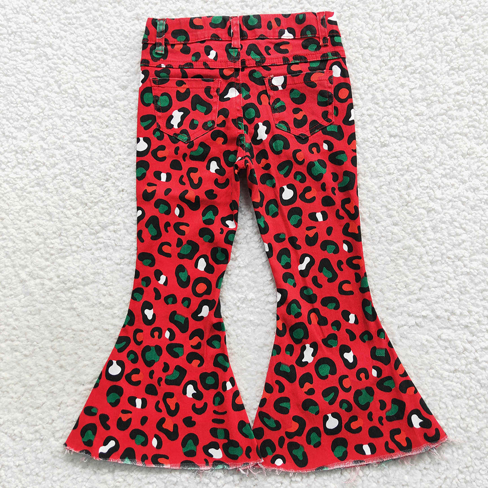 Christmas colorful cheetah jeans bell bottoms baby leopard denim pants