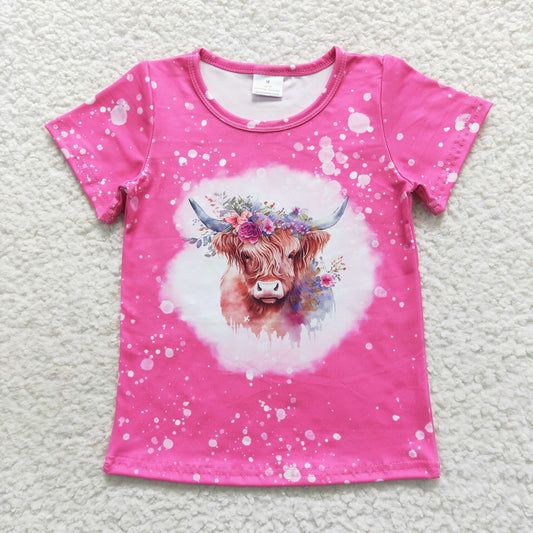 girls floral Highland cow short sleeve t-shirt