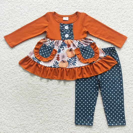 wholesale girls flower pumpkin fall clothes set