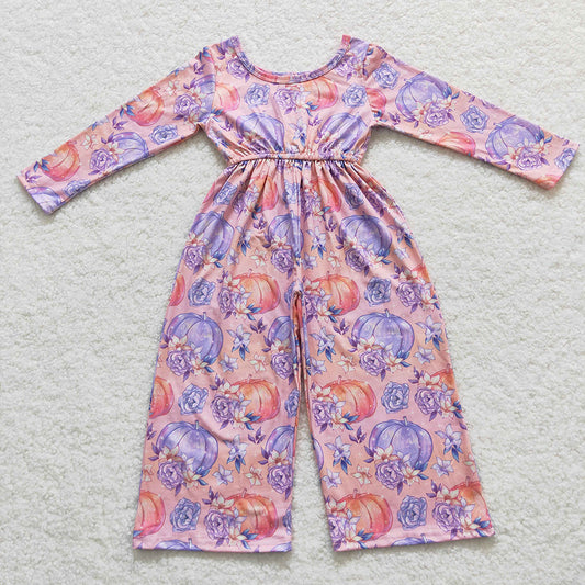 children girls one piece floral pumpkin jumpsuit