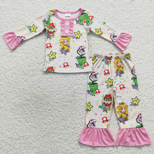 Girls cartoon print pajama set baby clothes set