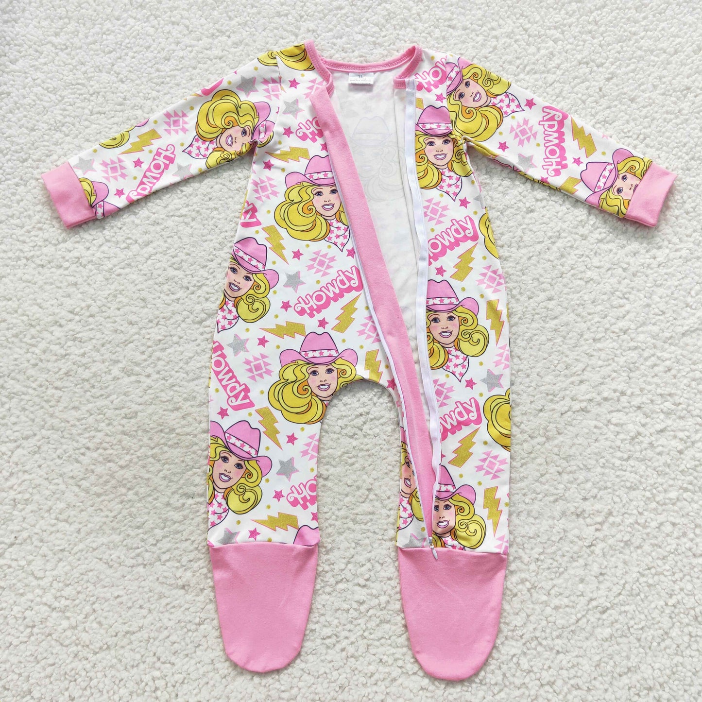 western Howdy doll long sleeve zip romper