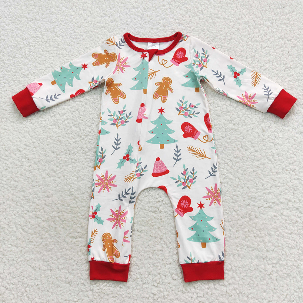 Christmas gingerbread long sleeve zip romper