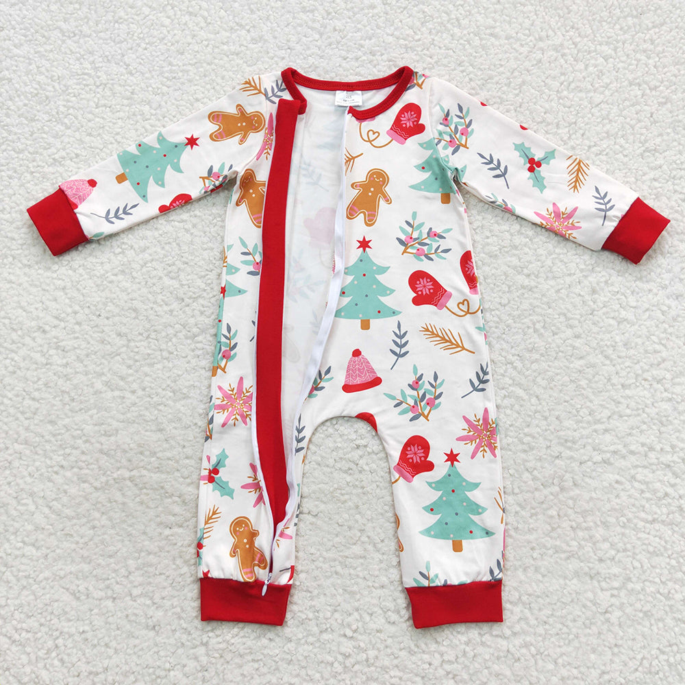 Christmas gingerbread long sleeve zip romper