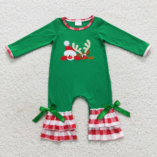 toddle girls embroidery  Christmas reindeer winter romper