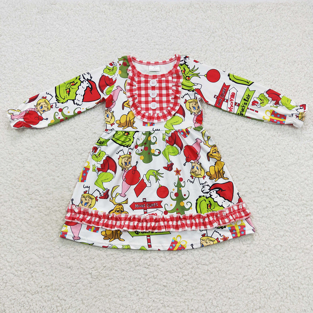 Christmas green face long sleeve milk silk dress