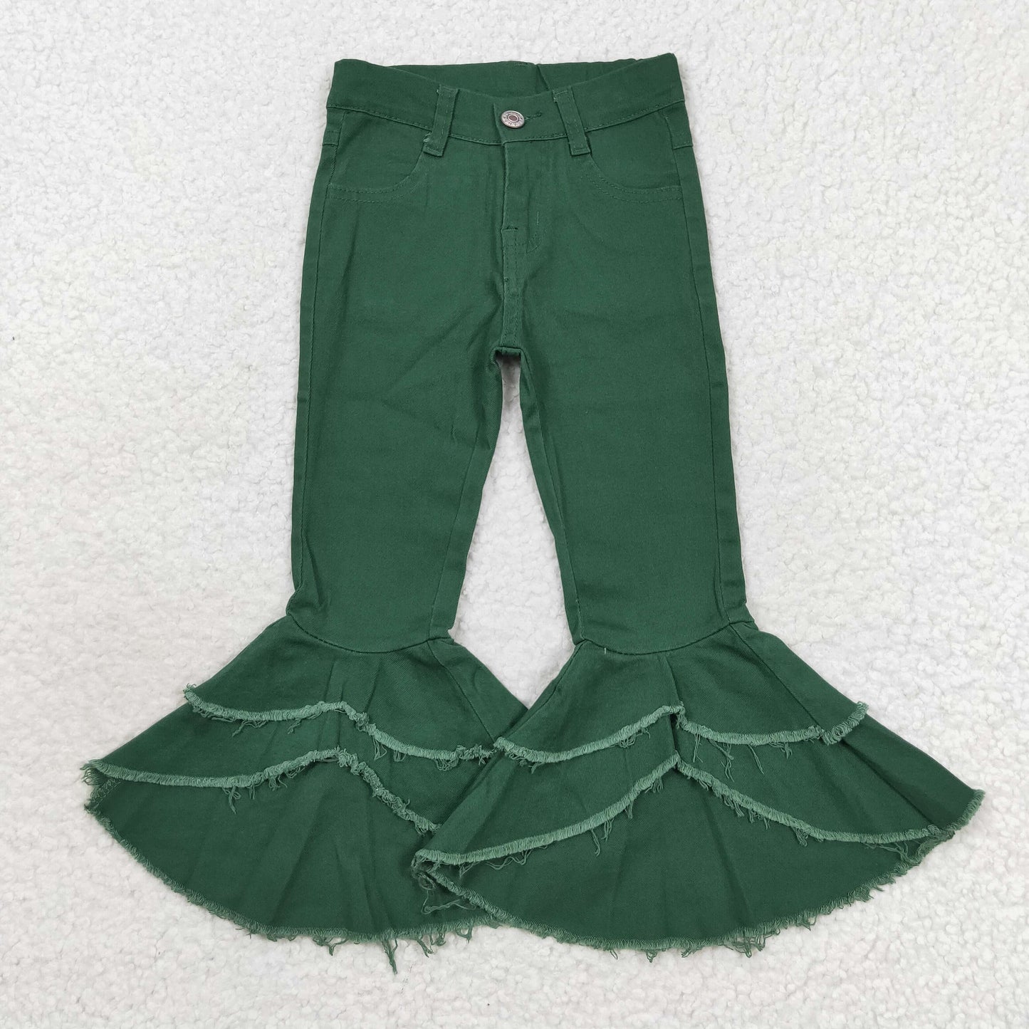 baby girls green double ruffle denim pants