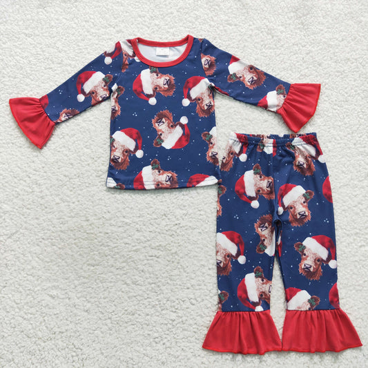 HIghland cow girls Christmas pajama set