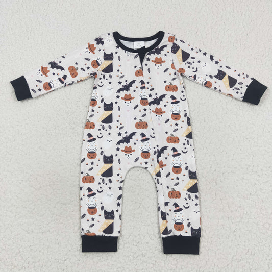 Halloween ghost pumpkin zip romper