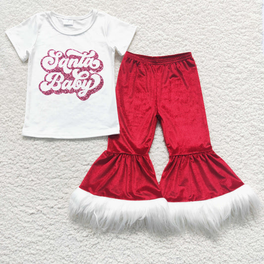 Santa babe top red velvet pants Christmas clothes set