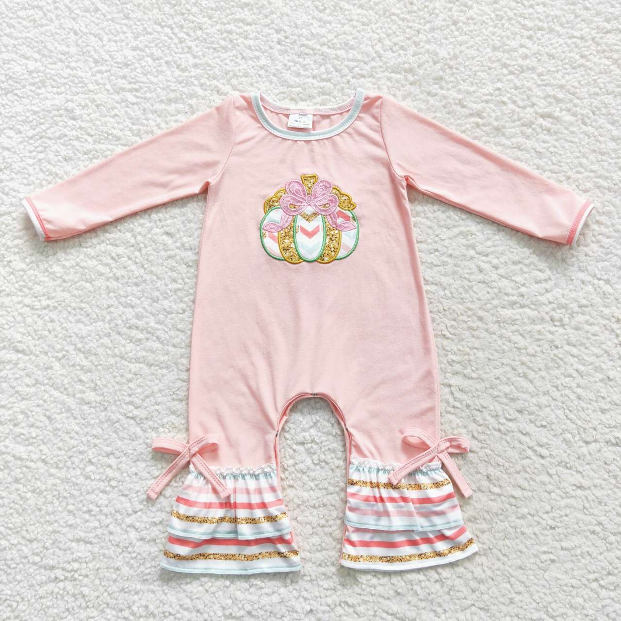 baby girls embroidery fall pumpkin long sleeve romper