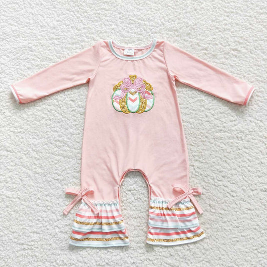 baby girls embroidery fall pumpkin long sleeve romper