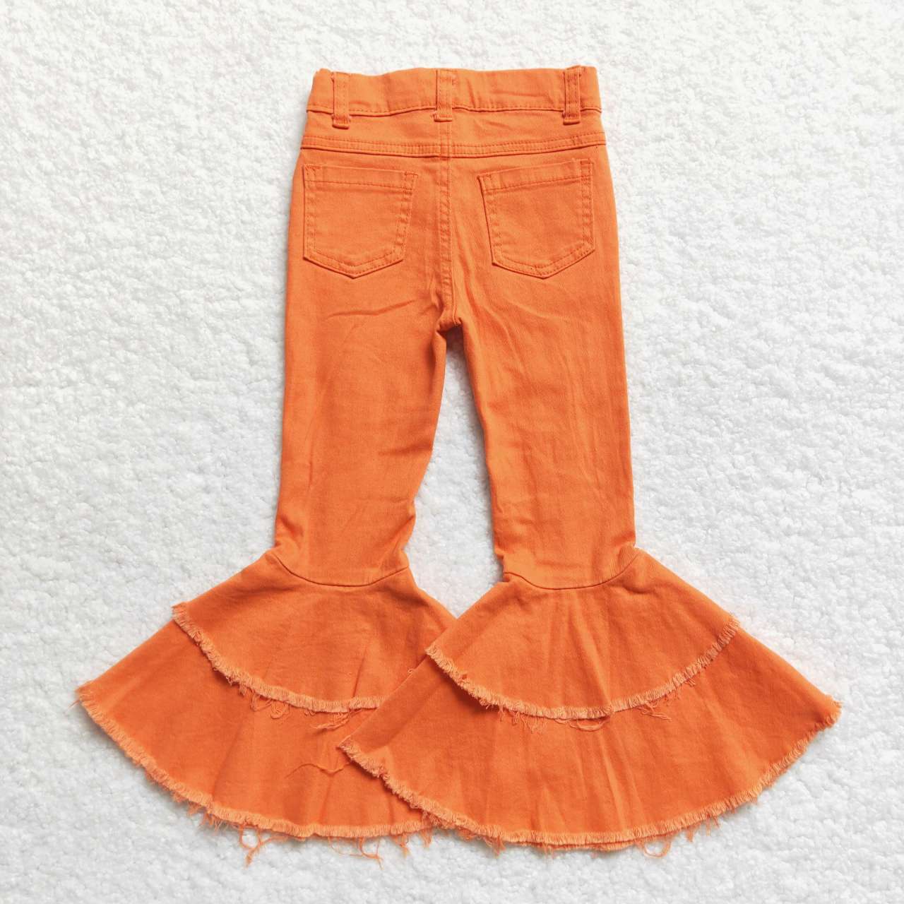 orange distressed double ruffle jeans bell bottoms