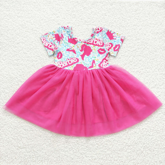 Baby girls doll design short sleeve tulle dress