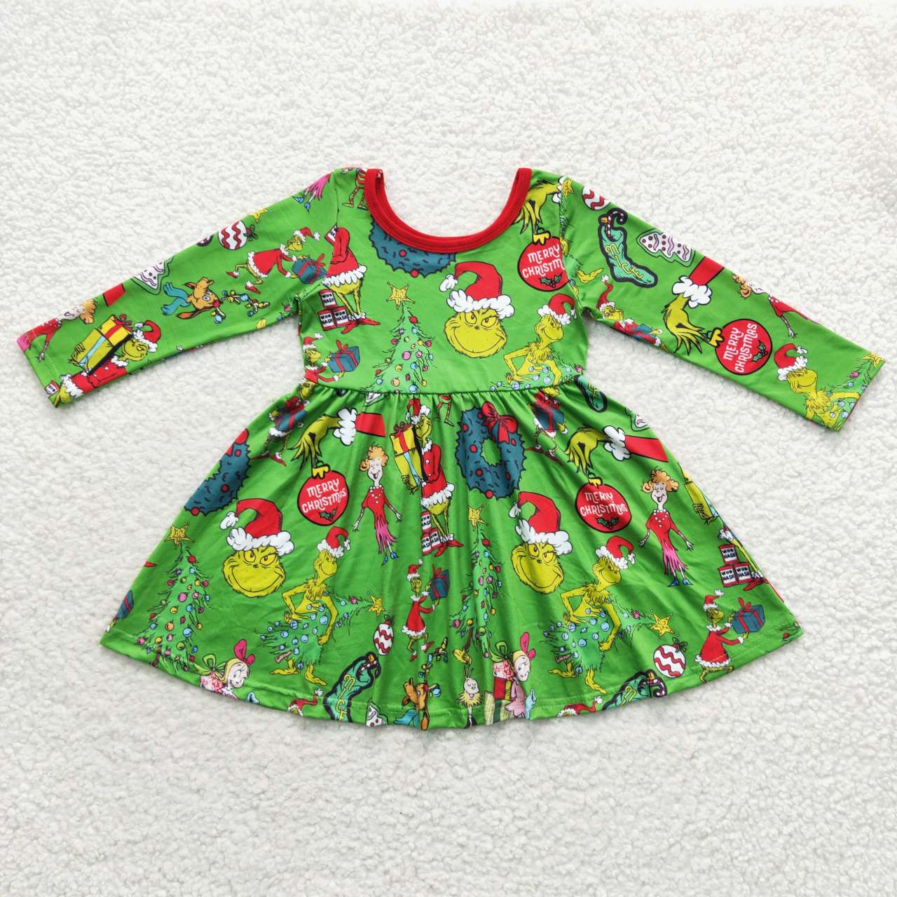 Christmas Green face long sleeve dress