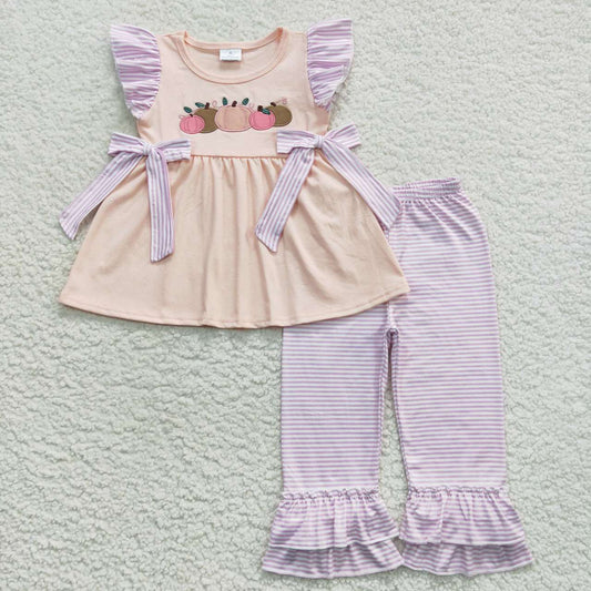 Embroidery pink pumpkin clothes set