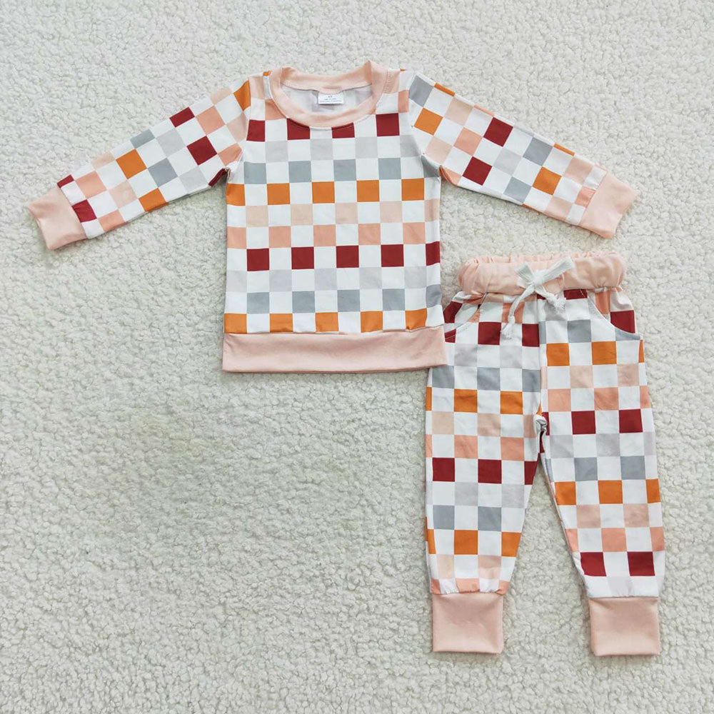 Checkers Cloth Set baby boy checkered milk silk clothes set – aierwhoesalekidsclothes