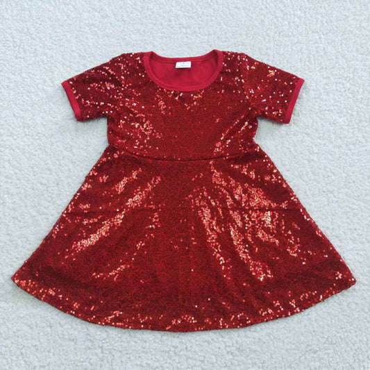 wholesale girls Christmas red sequins dress