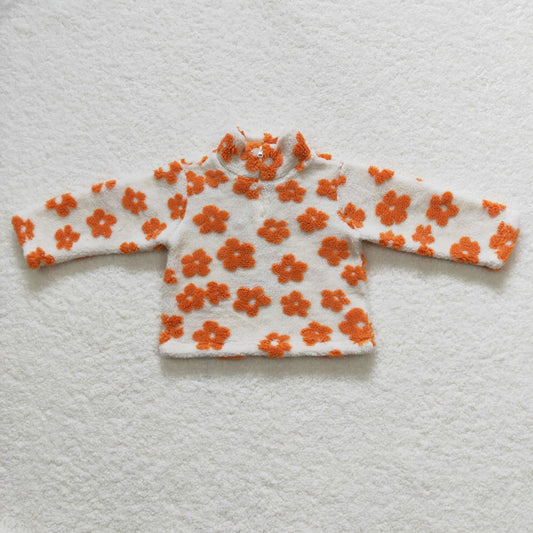 Orange flower Sherpa jacket pullover coat