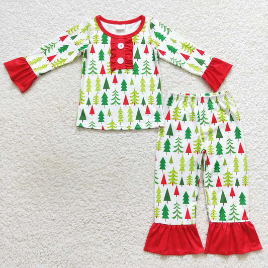 Girls Christmas tree fall clothing set