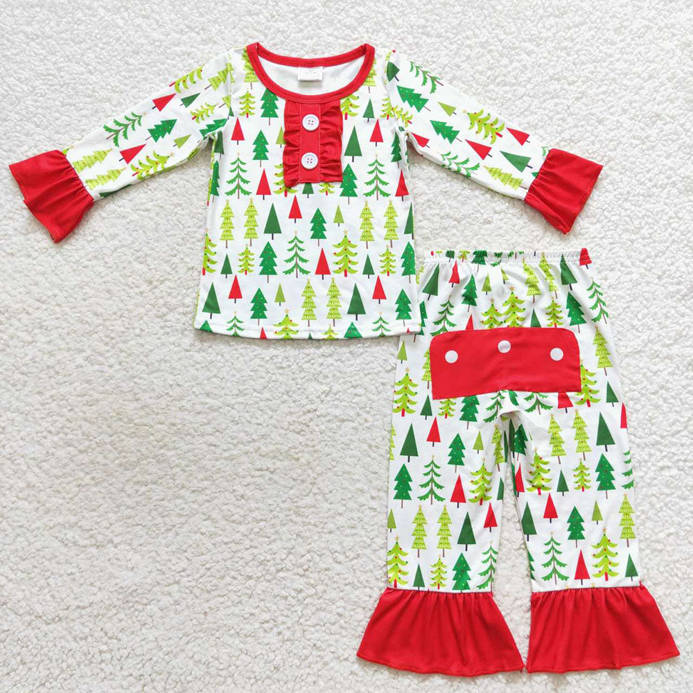 Girls Christmas tree fall clothing set