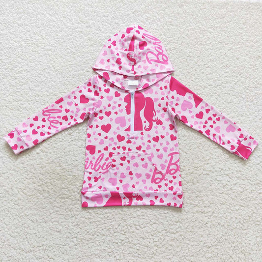 Girls pink doll long sleeve hoodie top pullover coat jacket