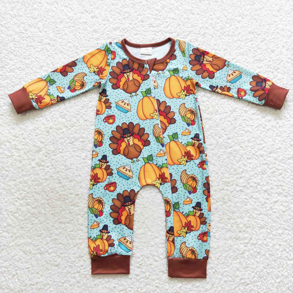 boy long sleeve Thanksgiving turkey romper