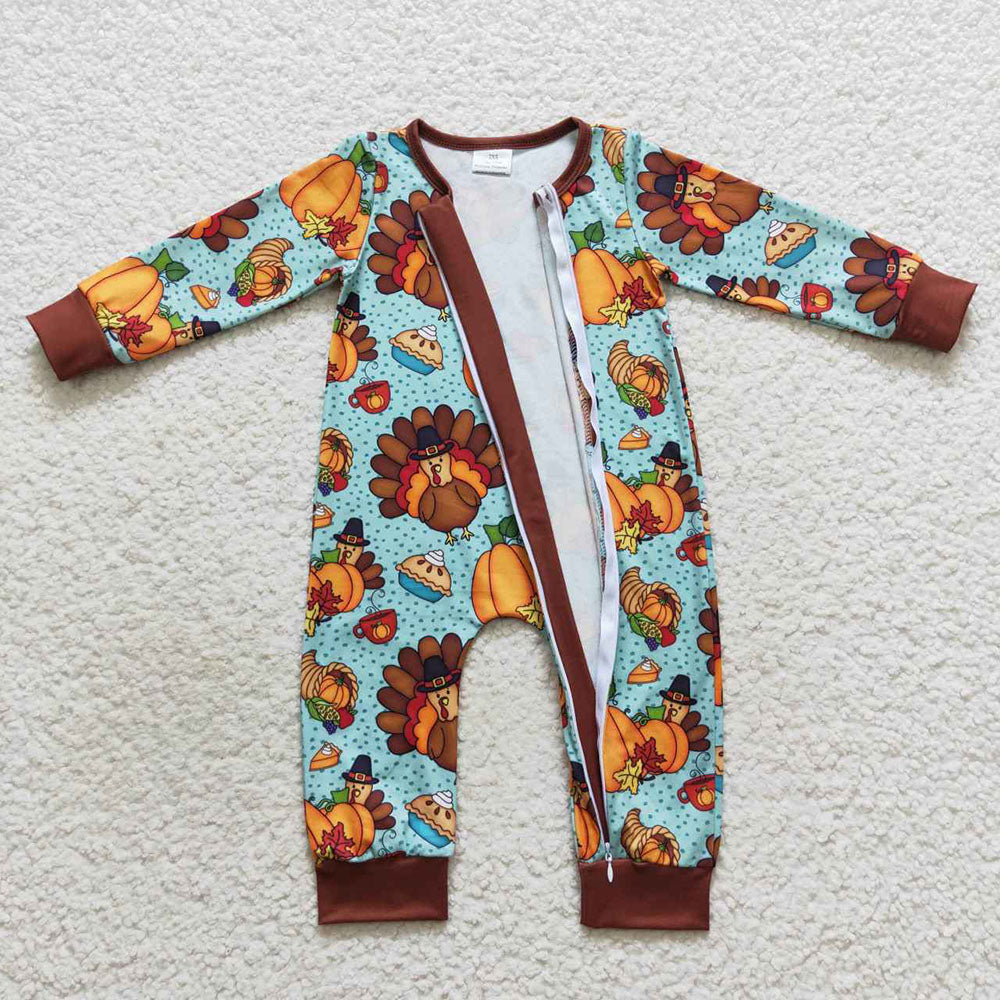 boy long sleeve Thanksgiving turkey romper