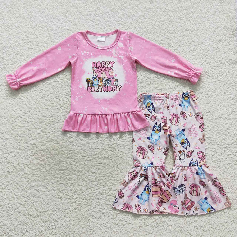 Girls Happy Birthday blue dog design clothes