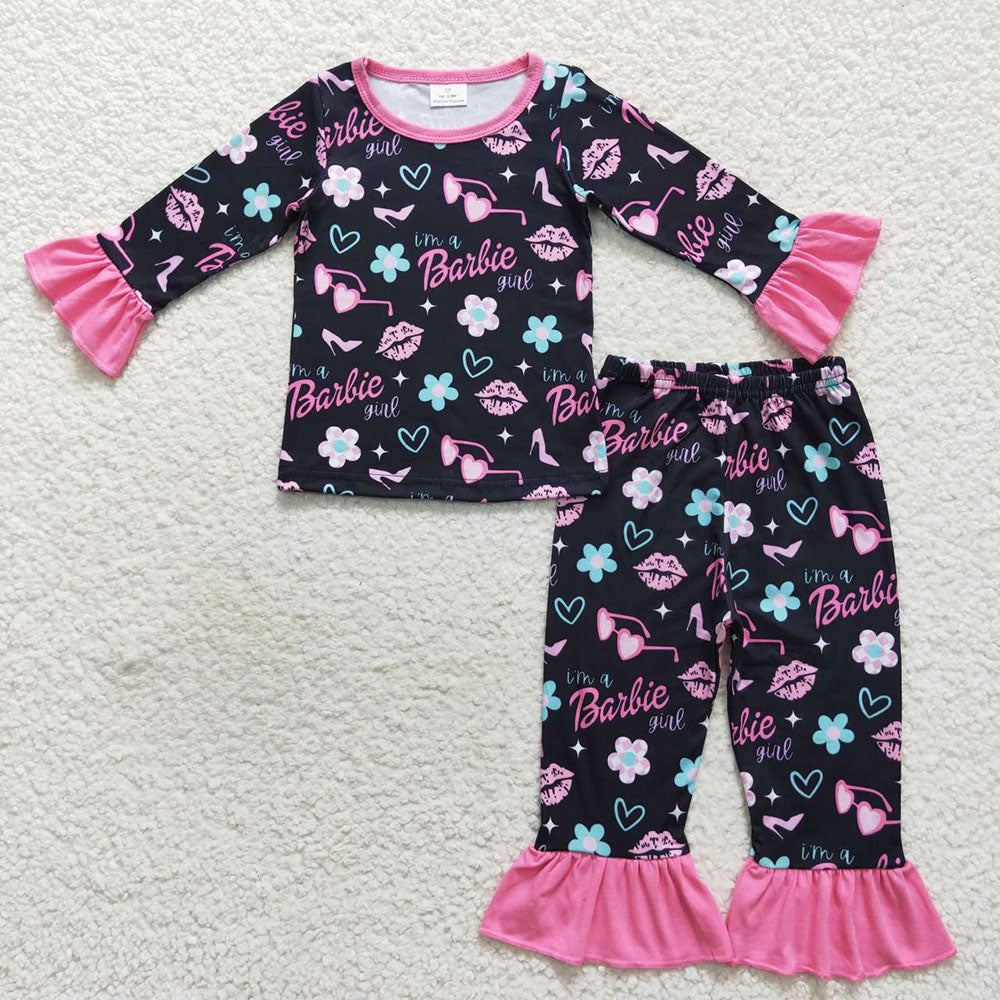 Cute doll design long sleeve milk silk clothes set